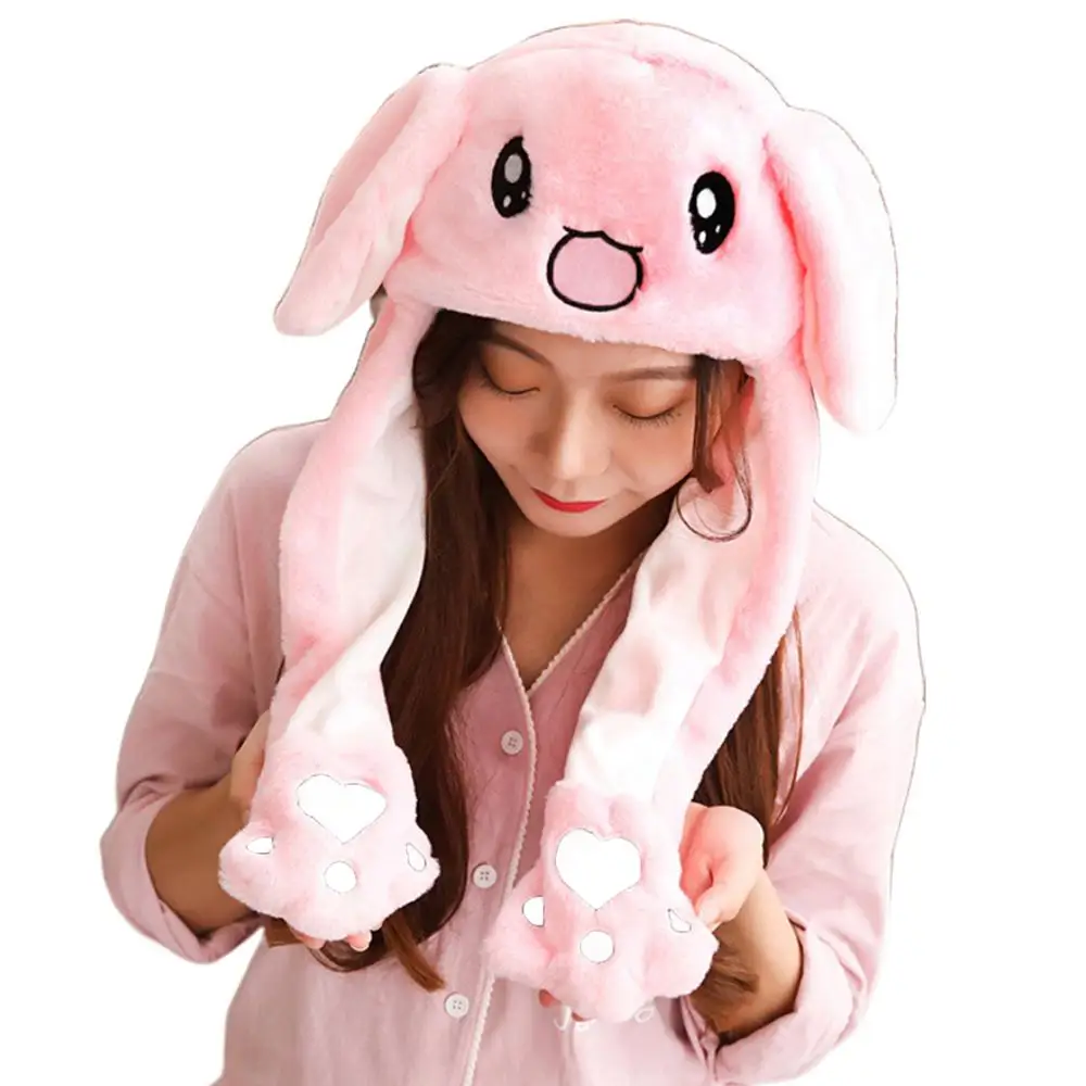 Милая плюшевая шапка в виде мультяшных животных, Kawaii, подушка безопасности, подвижные прыгающие уши, шапка-ушанка с лапами для взрослых и детей - Цвет: 1
