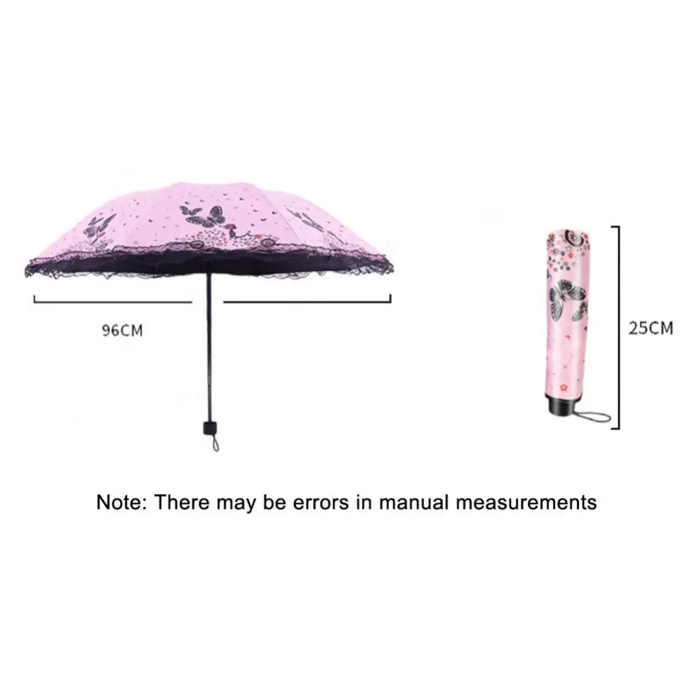 

80% Hot Sales!!! Girls Lace Flower Butterfly Triple Folding Umbrella Manual Windproof Sunshade