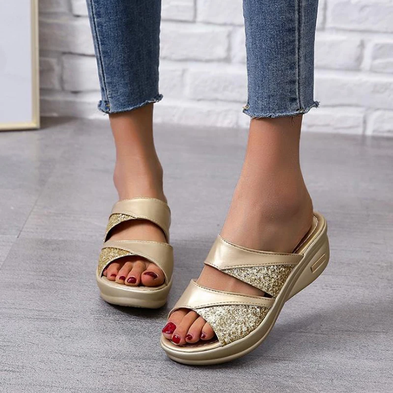 

Large 43 Slippers Women Wear 2020 New Thick Bottom Muffin Fish Mouth Slippers Women's Versatile Mother's Shoes