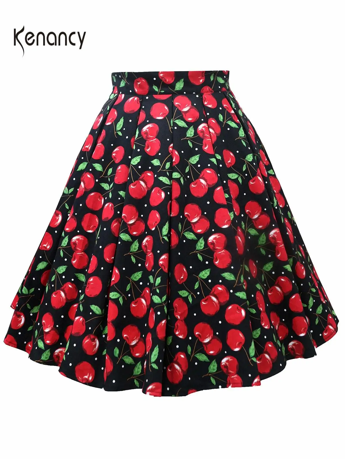 Женская винтажная юбка Kenancy с принтом вишни высокой талией есть большие размеры
