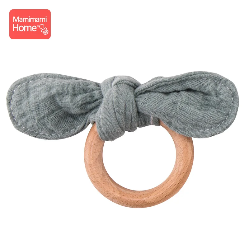 green ring Mamihome детские нагрудники, тканевые банданы с деревянным кольцом, прорезыватель из бука, хлопковый слюнявчик, впитывающая ткань для новорожденных, детские товары, игрушки - Цвет: green ring