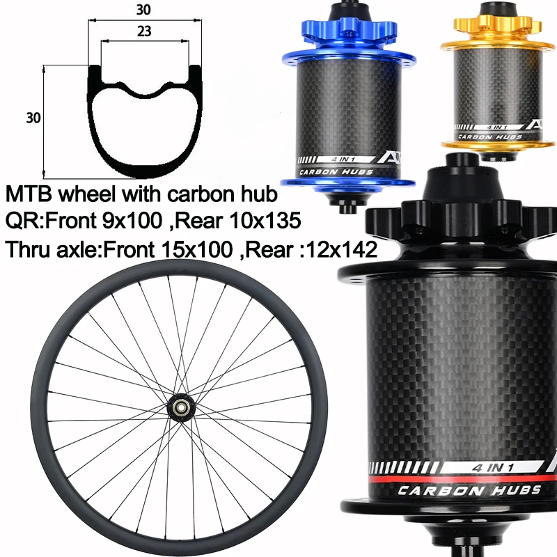 

29er 27.5er 650B mtb carbon bike wheels width 30mm depth 30mm hookless tubeless MTB disc wheel 9x100 10x135 15x100 12x142 700c