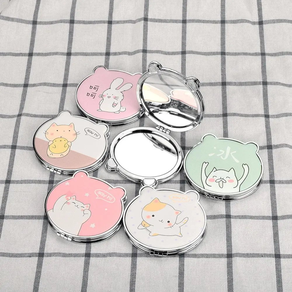 Милый кошка Панда Кролик двустороннее складное зеркало искусственная кожа мини