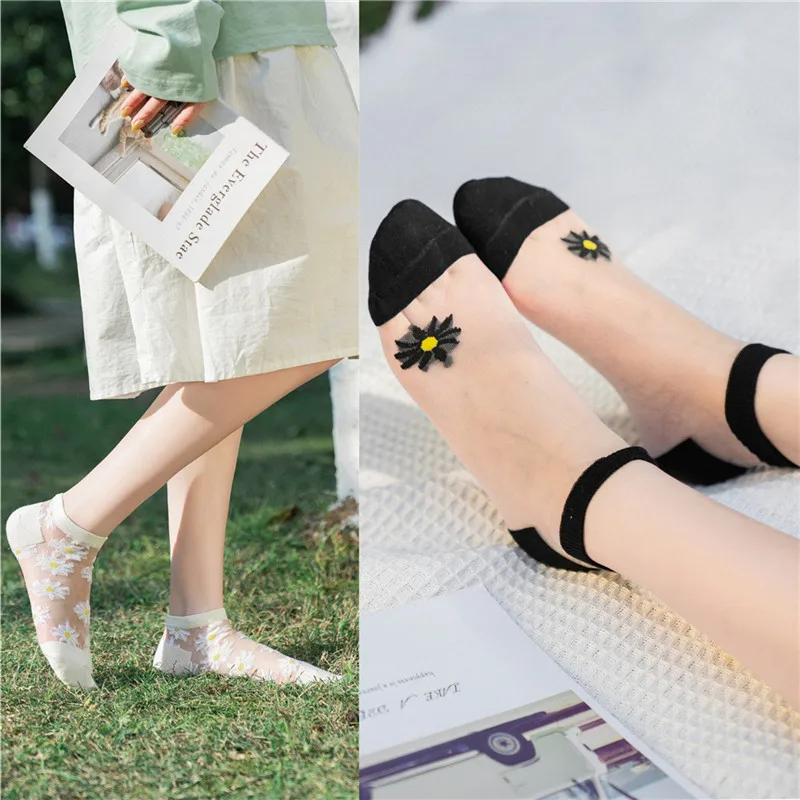 

Translucent Daisy Socks 5 Pair Breathable Outdoors Casual Socks for Women and Girls can CSV