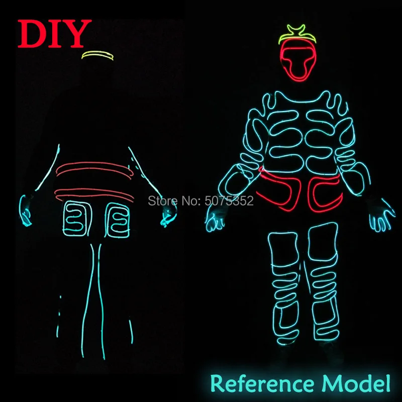 Популярные EL кабель неоновый светильник танцевальный костюм DIY Clowing бар со