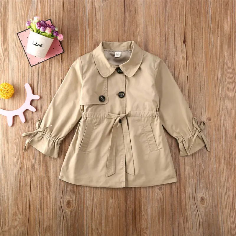 Новинка 2020 модный длинный тренчкот для маленьких девочек осенняя верхняя одежда