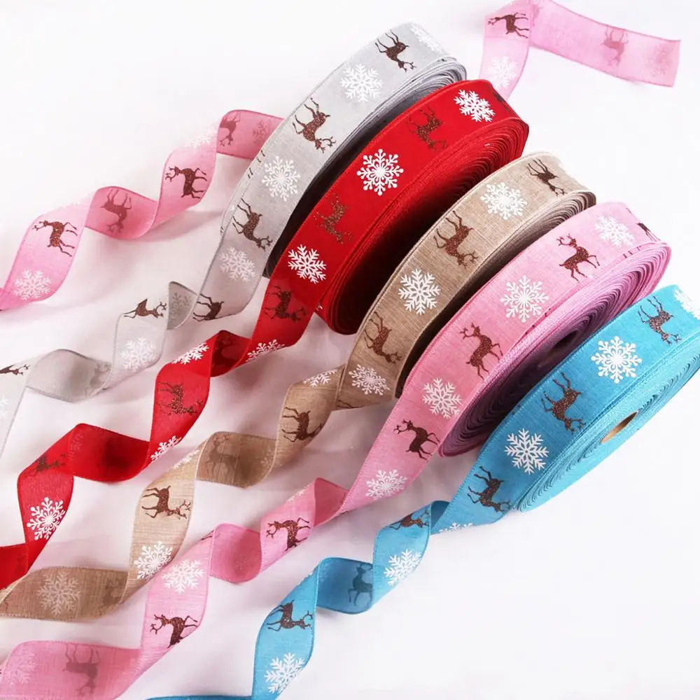 1PC 10m Deer Snowflake Ribbon Home Printing Christmas Tree Decoration Gift Packaging Festival Drop Shipping H5 | Дом и сад