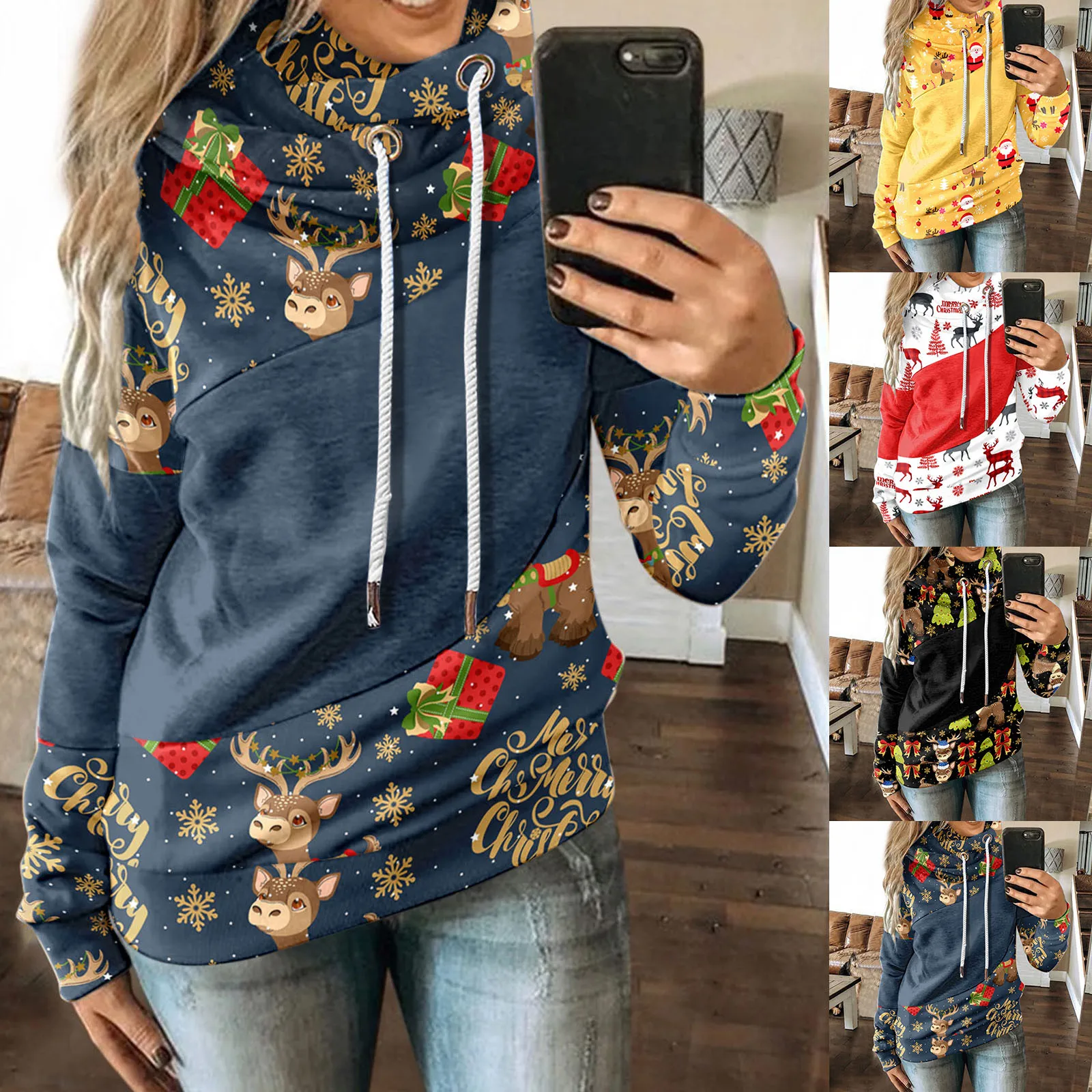 

Женская Повседневная Толстовка с длинным рукавом и принтом «Merry Christmas»