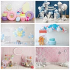 Laeacco на день рождения фон для фотосъемки с изображением белой кирпичной стены воздушных шаров в форме пончика воздушные шарики в виде леденцов детского портрета новорожденных с изображением деревянного пола фон для фотосъемки