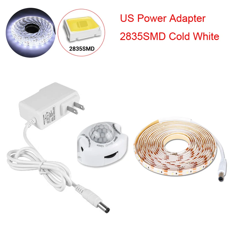 US Plug White Датчик движения 2835 Светодиодная лента 12 в светодиодный IP65 Водонепроницаемый гибкий светодиодный светильник 1 м 2 м 3 м 4 м 5 М датчик автоматического включения/выключения светильник для кровати - Испускаемый цвет: US Plug White