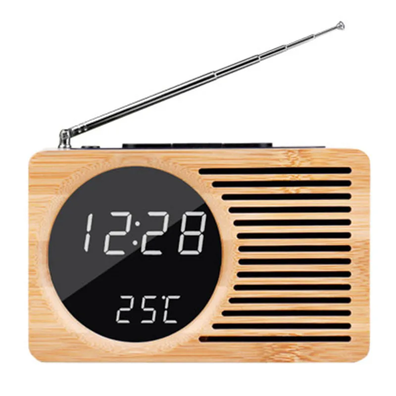 Новые настольные часы FM из бамбука модные светодиодные с отображением