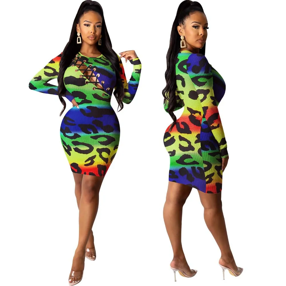 

Осенне-зимнее женское кружевное сексуальное облегающее платье миди с леопардовым принтом облегающее Клубное платье с длинными рукавами