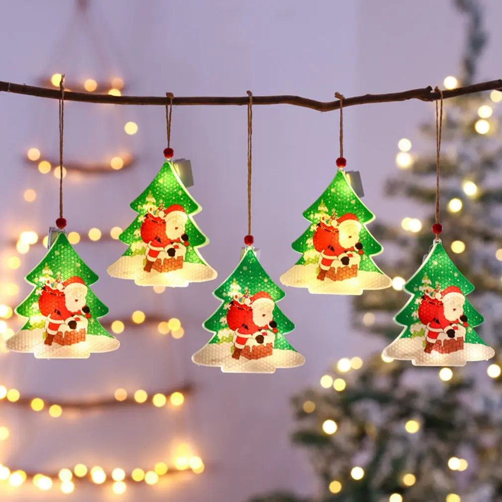 

Christmas Ornaments PVC Hanging Pendant LED Light Santa Claus Christmas Decorations For Home Tree Decor Kids Gift Warm White