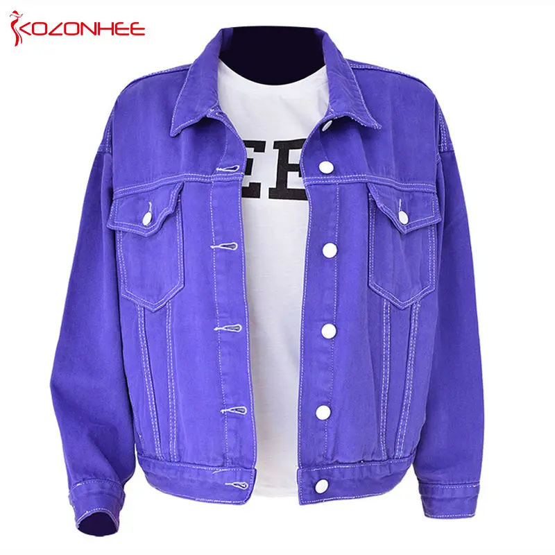 Свободная фиолетовая джинсовая куртка Женская куртка-бойфренд для женщин