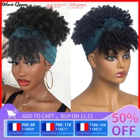 headband wig with bangs afro kinky curly wig%c2%a0synthetic heat resistant natural glueless hair short wavy%c2%a0wigs for black women