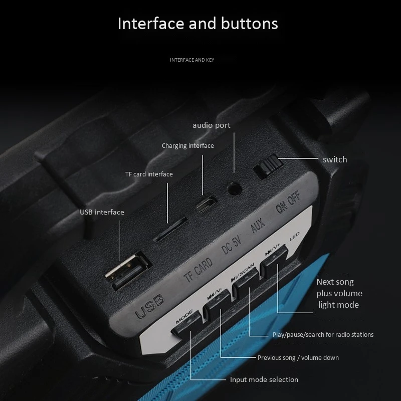 Беспроводная акустическая система Bluetooth для домашнего караоке с функцией TF-карты, USB, AUX и FM, портативная для использования на открытом воздухе.