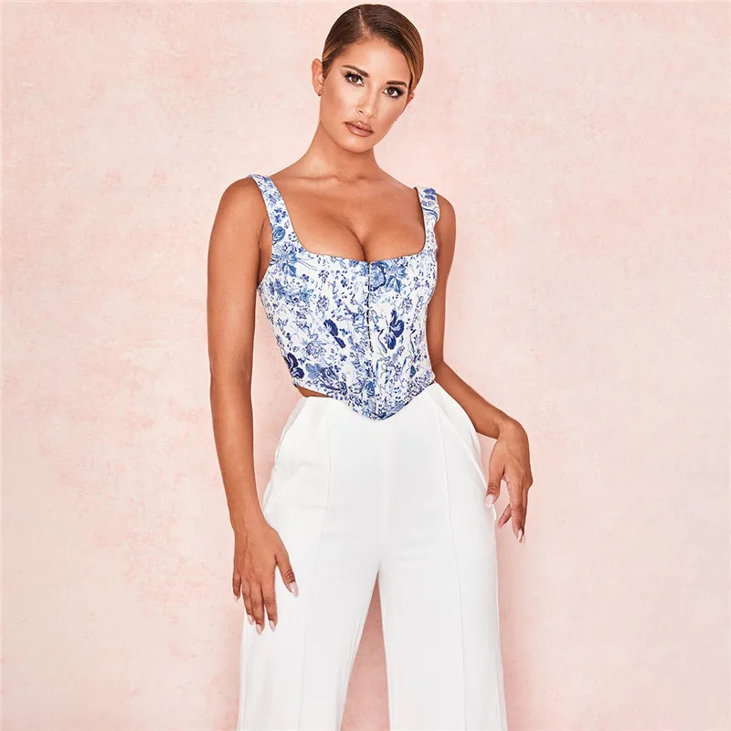 Pre-sale Umbilical Self-cultivation Wild Ethnic Blue And White Slim Vest