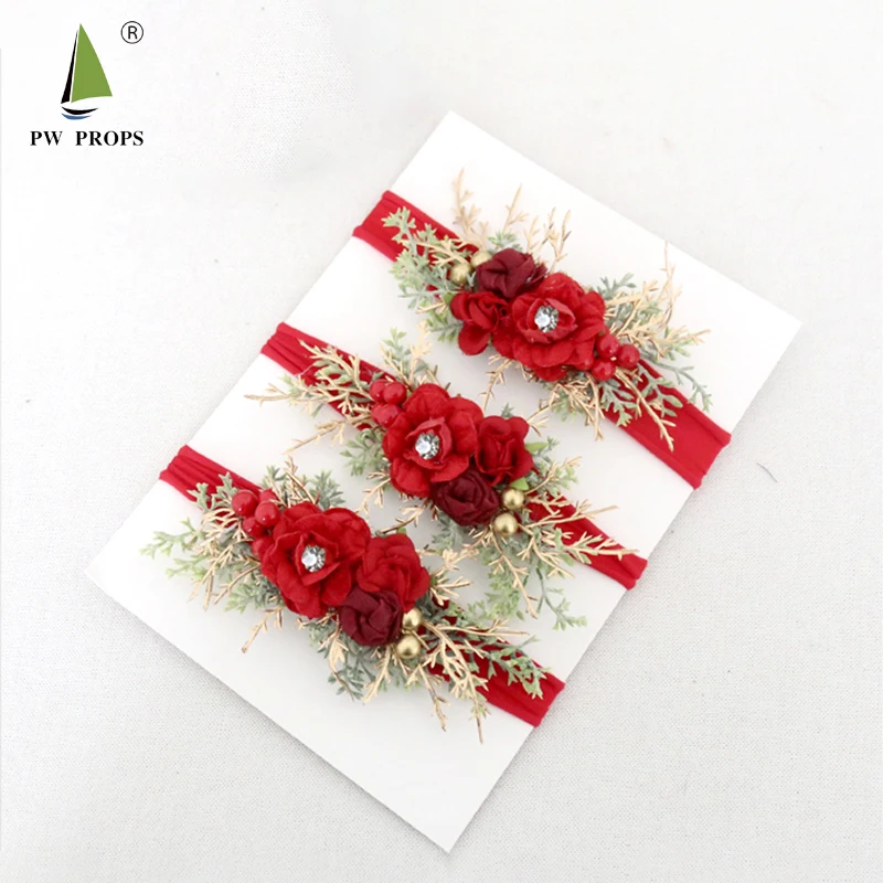 Рождественский детский ободок с цветами реквизит для фотосъемки новорожденных