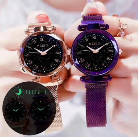Женские наручные часы reloj mujer розовое золото магнитные кварцевые звездного неба