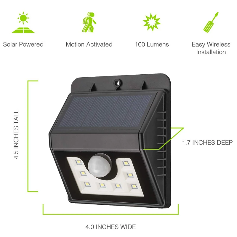 Солнечный свет Открытый датчик движения 8 Светодиодный прожектор широкоугольный