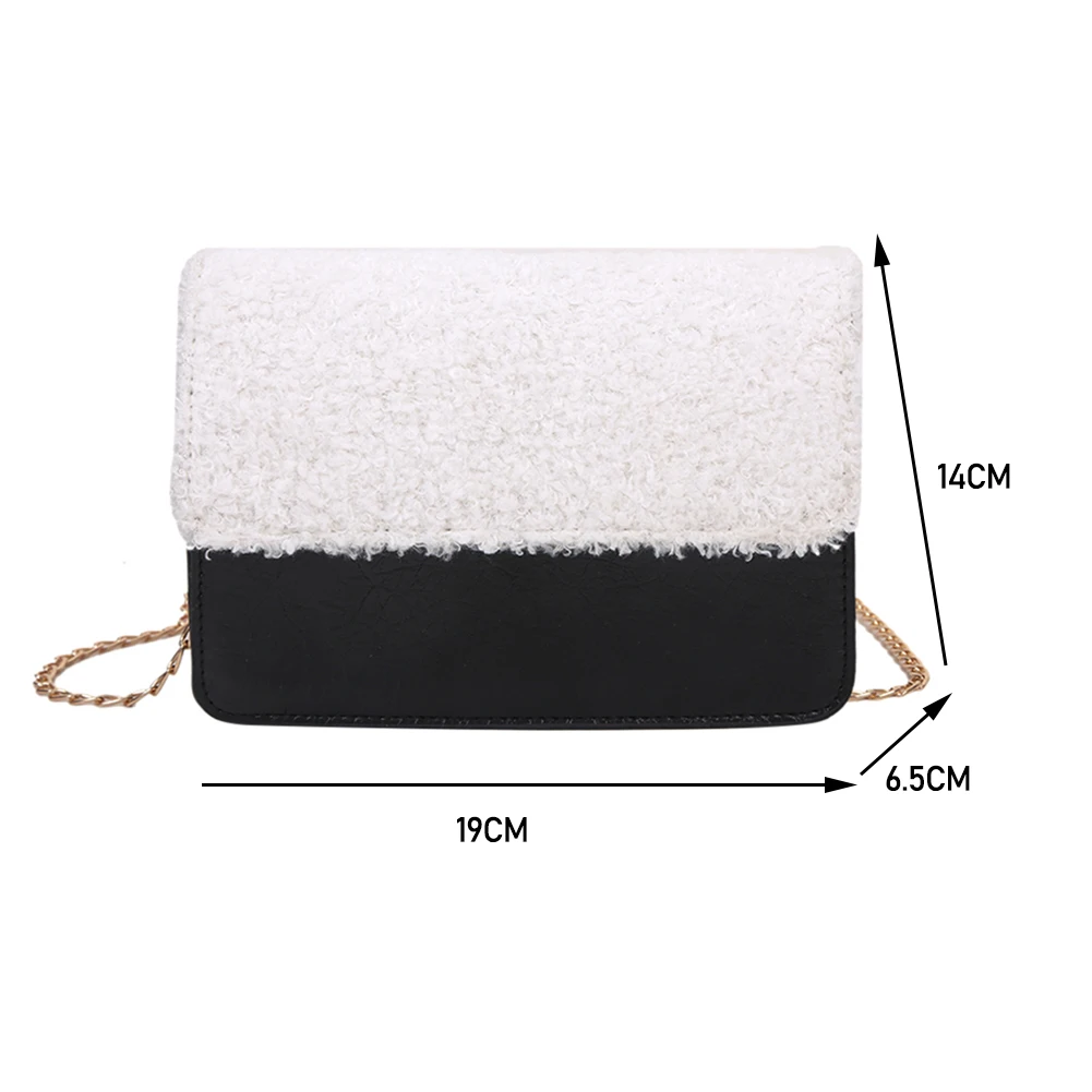 

Portable Autumn Winter Splicing PU Plush Shoulder Tote Women Fashion Mini Square Crossbody Messenger Bag Casual Travel Handbags