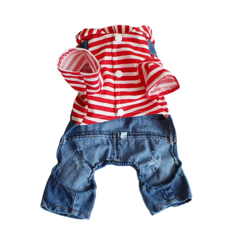 Модный джинсовый комбинезон для собаки в полоску с капюшоном щенка и кота куртка