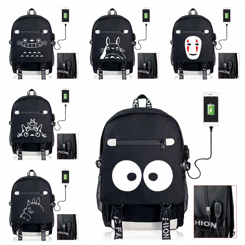 Rosto sem Rosto Kurosuke dos Desenhos Bolsas de Viagem para Mulheres dos Homens Bolsas do Portátil Nenhum Makkuro Animados Náilon Mochila Escolar Meninos Meninas Cosplay Mochilas