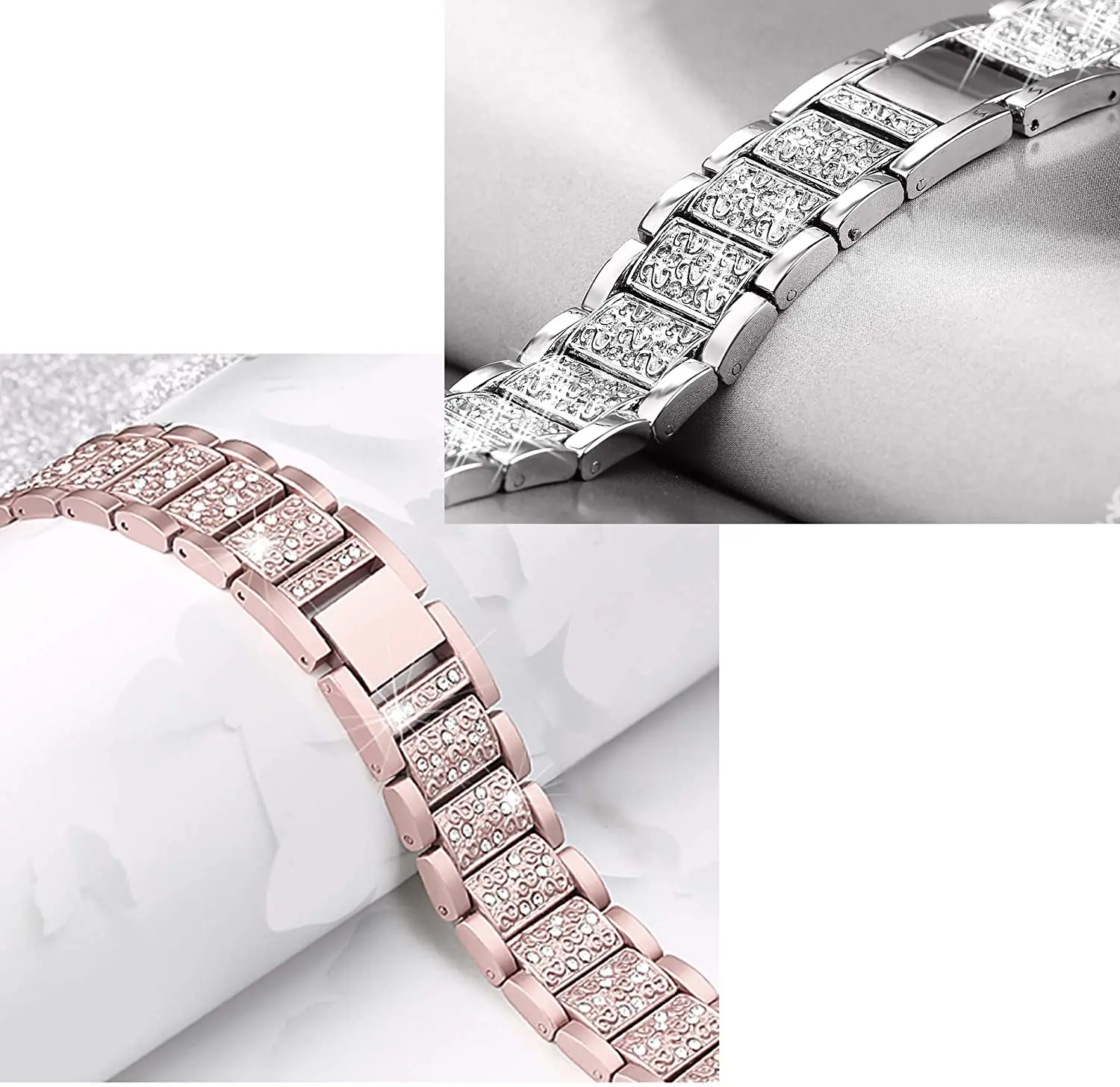 

Bling Bands for Apple Watch Band 38mm 40mm 42mm 44mm IWatch Series 5/4/3/2/1,Dressy Jewelry Metal Bracelet Adjustable Wristband