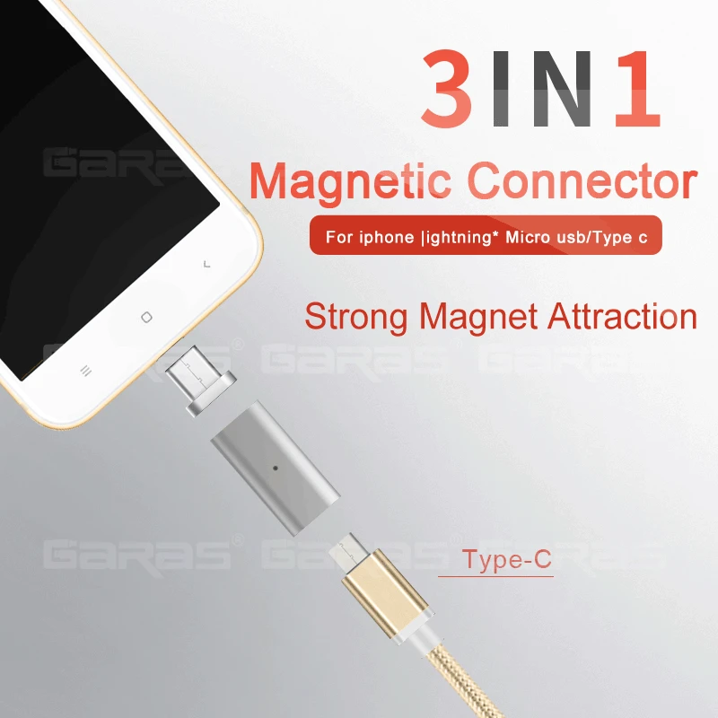 Магнитный адаптер Garas Micro USB для Android кабель TypeC с возможностью быстрой зарядки