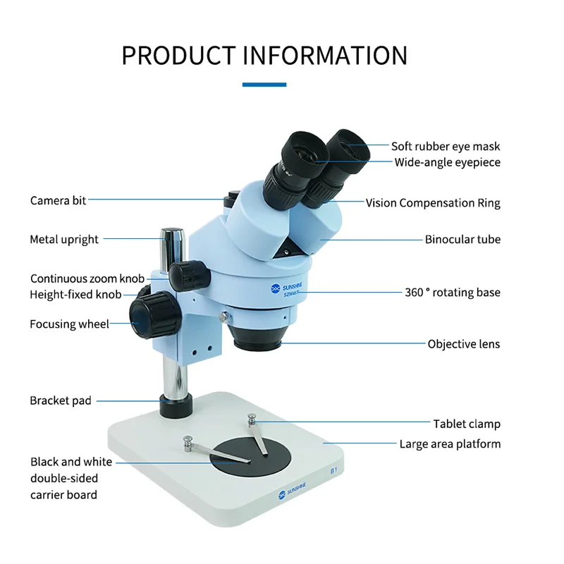 SUNSHINE SZM45-B1 7X-45X Continuous Zoom Binocular HD Stereo Microscope + B1 Base Pad | Инструменты