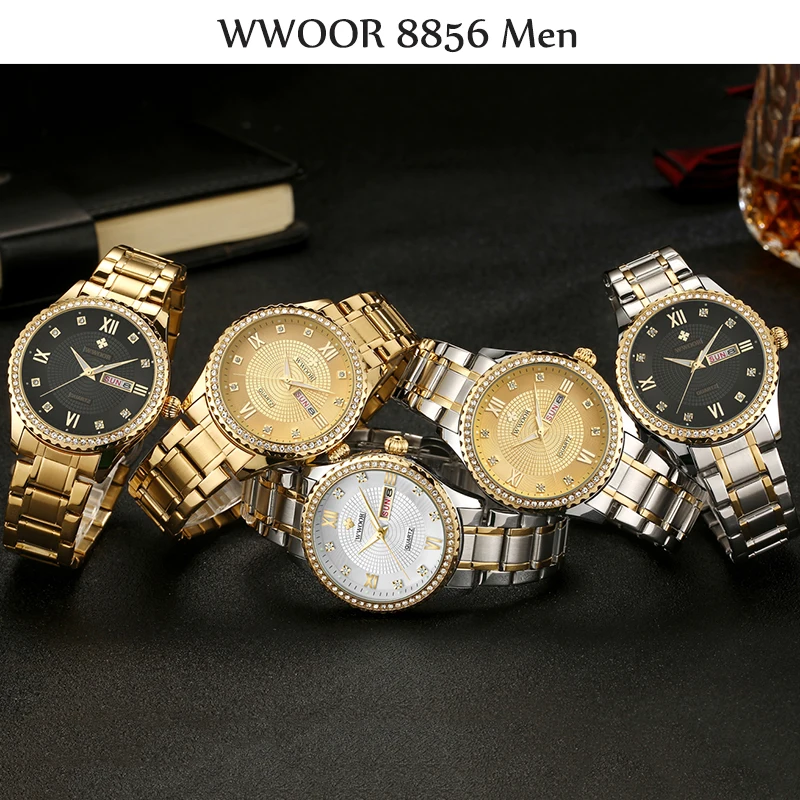 

Diamond Watch For Men WWOOR Mens Watches 2020 Luxury Stainless Steel Quartz Watch Man Gold Waterproof Clocks Gift Relojes Hombre