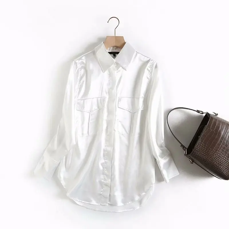 Withered new autumn blusas mujer de moda england office lady satin mulberry silk shirt kimono shirt womens tops and tshirt
