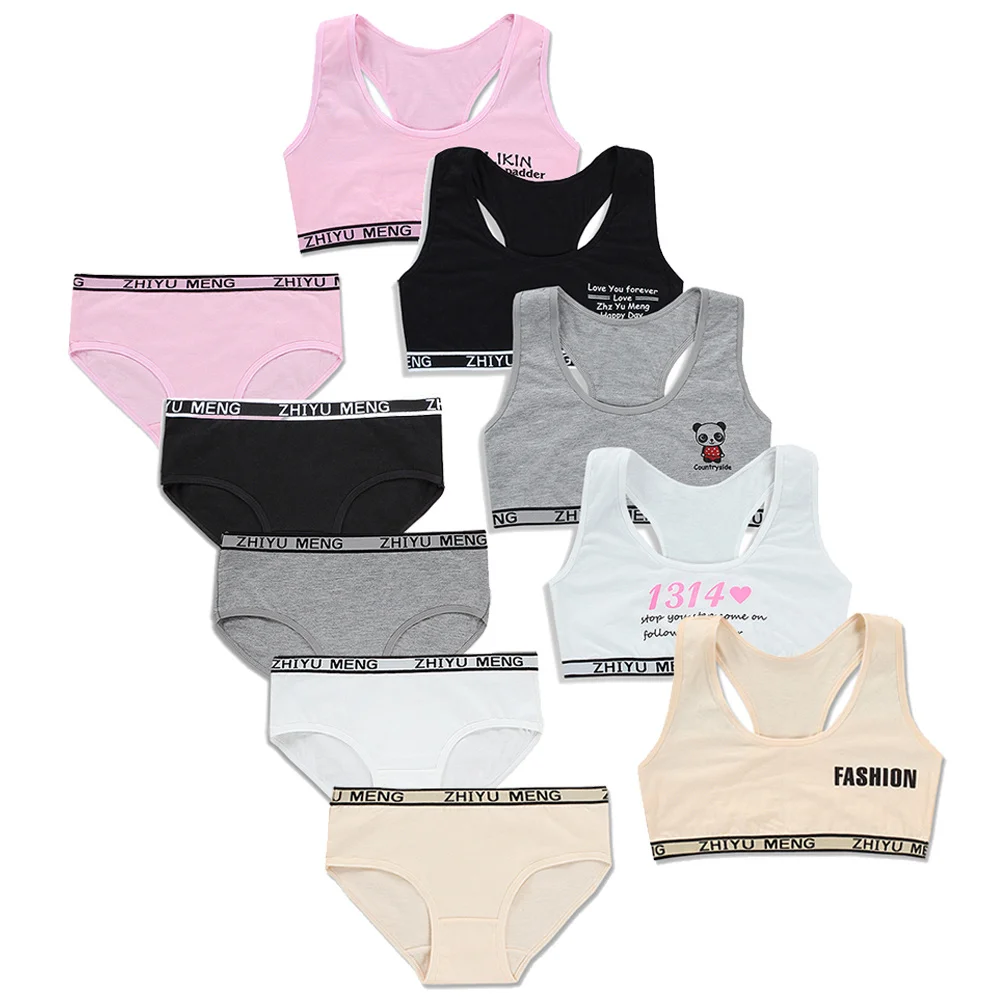 

2021 Girls' And Teenagers' Underwear Set Sports Bra Elastic Girls' Underwear Set Vest Condole Belt Underwear Briefs 2-Piece Set
