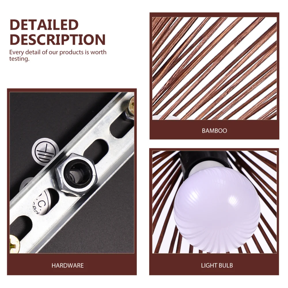 

Chinese Style Bamboo Chandelier Rattan Woven Ceiling Lamp Decor with Bulb