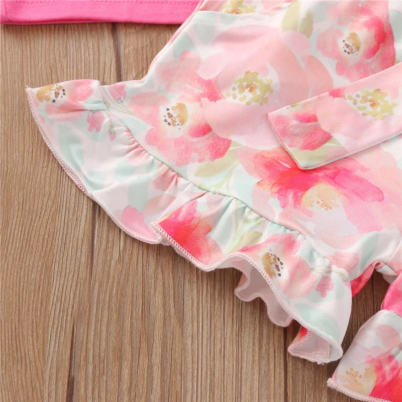 

2Pcs Outfit Set Kids Baby Girls Flying Sleeve Solid Color Round Neck Tops+Floral Print Shorts Pants Set 2-7Y (Rose Red/Caramel)