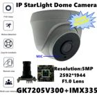 Купольная IP-камера Sony IMX335 + GK7205V300 StarLight F1.0, встроенный микрофон, аудио 5 МП, 2592*1944, H.265, Onvif, XMEYE, все цвета
