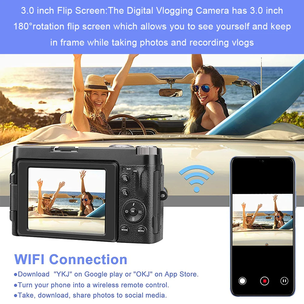 Vlog 1080P Full HD Digital Video Mini Camera 24MP 16X Digital Zoom WiFi Face Detection Anti-Shake Professional HD Camera