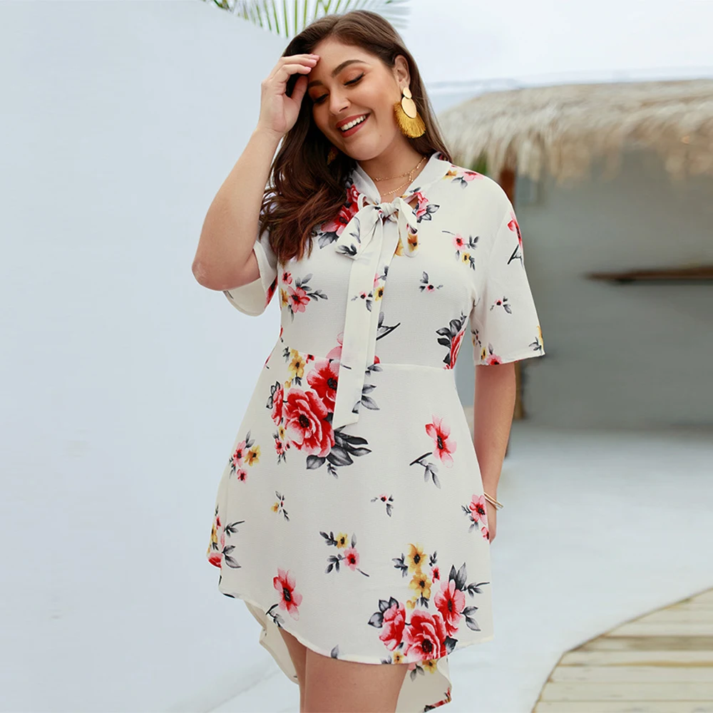 Женское винтажное мини платье с цветочным принтом элегантное большого размера