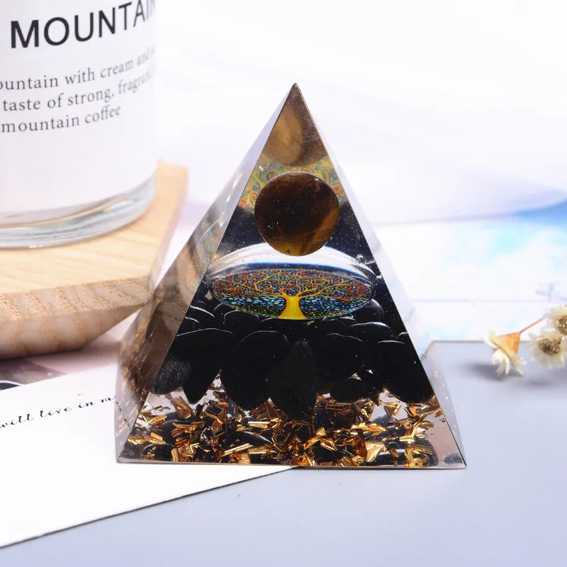 

Orgonite Pyramid 60mm Tigereye Crystal Sphere Obsidian Natural Cristal Stone Orgone Energy Healing Reiki Chakra Multiplier