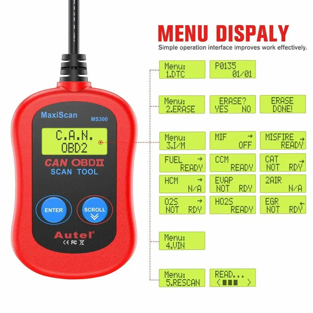 Autel MaxiScan MS300 OBD2 сканер кодов считыватель отключение проверки двигателя