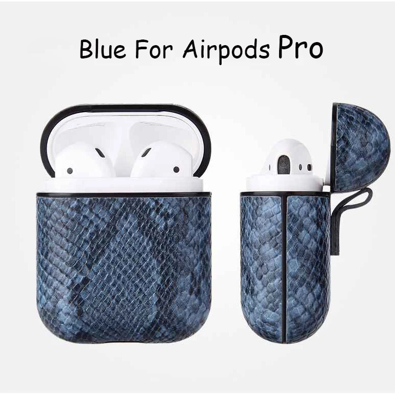BlueForAirpodspro Чехол для AirPods 2 Coque, беспроводные Bluetooth наушники, Ретро стиль, змеиная кожа, из искусственной кожи, мужская сумка, чехол для Airpods Pro, чехол для зарядки - Цвет: BlueForAirpodspro
