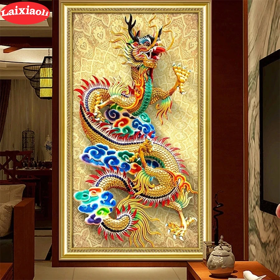 

Diamond Painting colorful golden dragon Full Drill Square DIY Diamond Embroidery Cross Stitch Mosaic round Rhinestone Home Decor