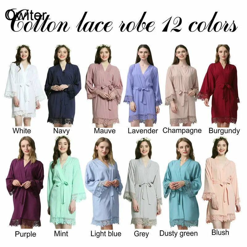 Халат-кимоно женский короткий с кружевной отделкой 2019 хлопок | Женская одежда