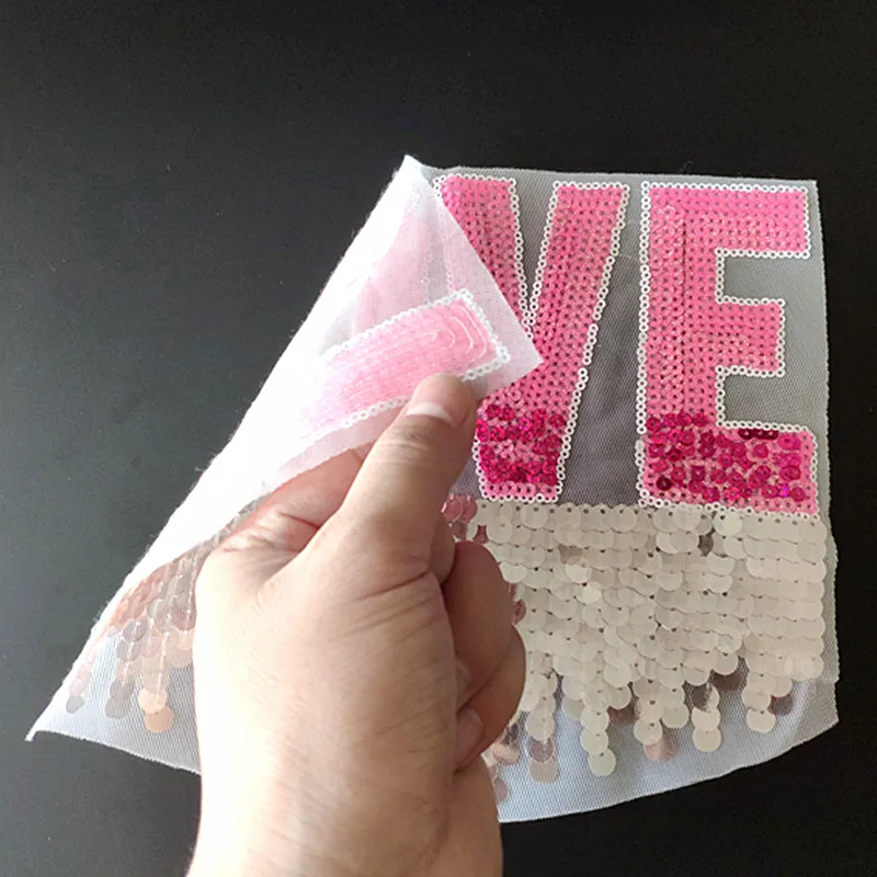 

Large LOVE Sew On Patches For Clothing Sequins 25CM Biker Badge Embroidery Sequined Patch Clothes Stickers Strange things