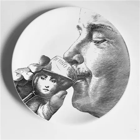25 Fornasetti черно-белая иллюстрационная тарелка, настенная тарелка, домашний декор для отеля, человеческое лицо, керамическая посуда для декора стен - Цвет: 25