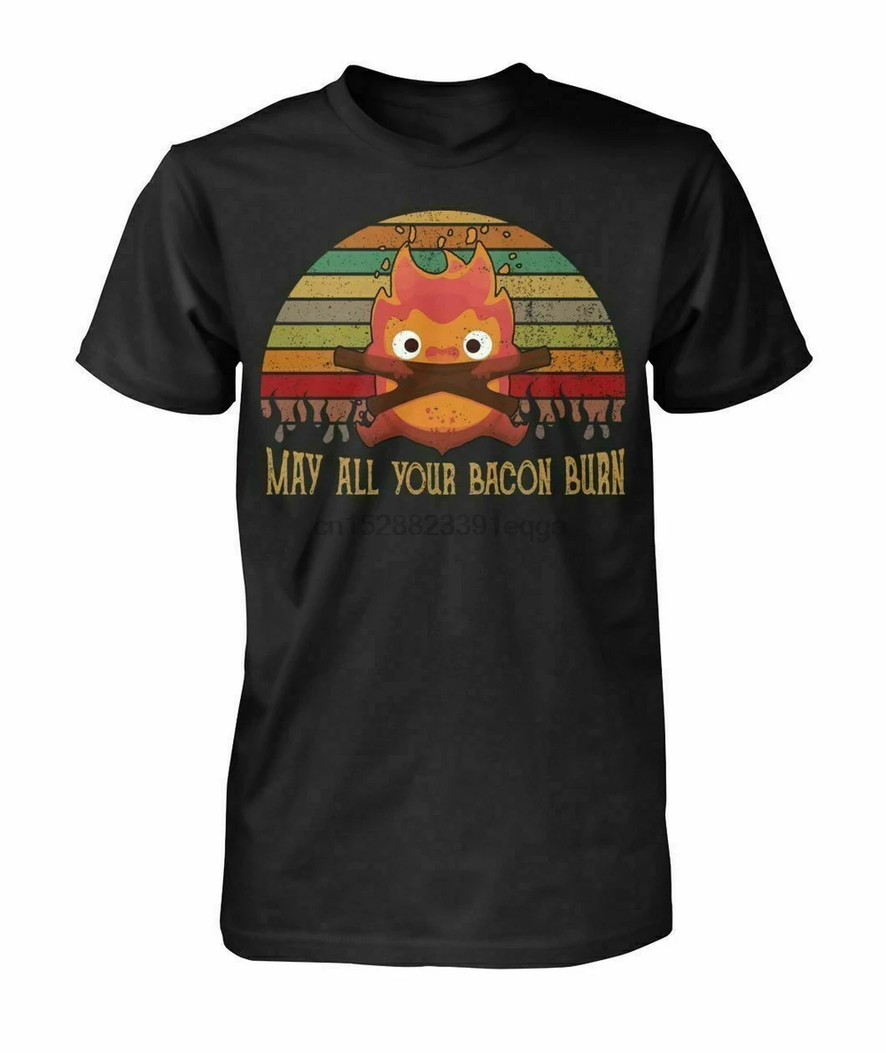 Calcifer прибудут все ваши бекон сжечь Винтаж Для мужчин футболка хлопок S 5XL