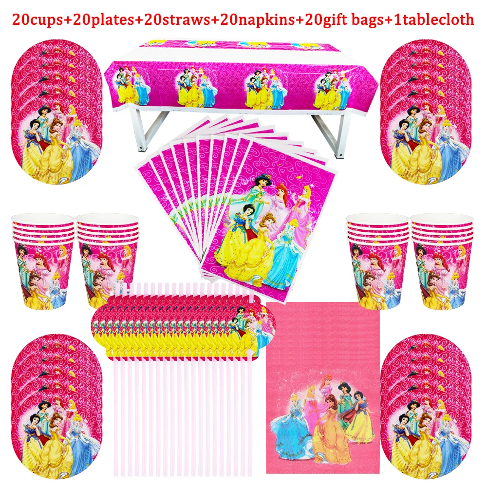 

Disney Six Princess Theme Cup Plate Napkin Disposable Tableware Birthday Baby Shower Family Party Dinner Set Kids Like Hot Sale