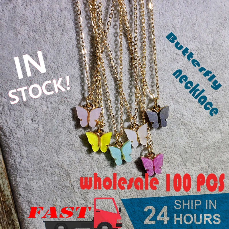 ?? Flatfoosie 100 ピース/セットファッションクリスタルチェーンチョーカーネックレスかわいい蝶昆虫ネックレスセットロマンチックなジュエリー卸売