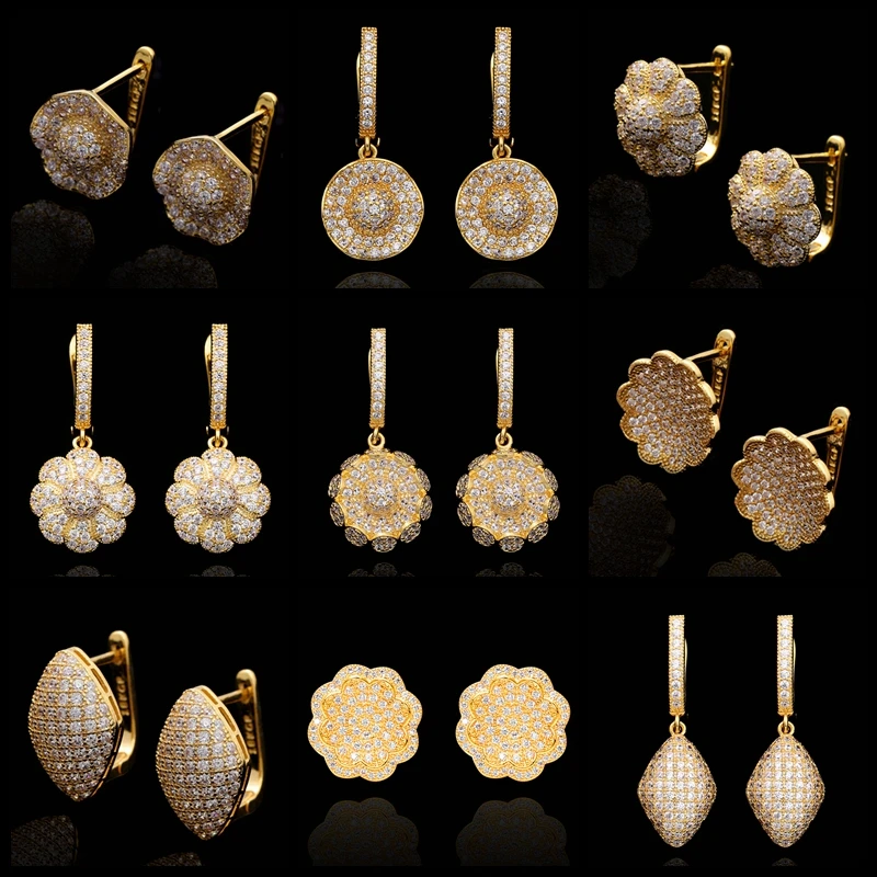 Серьги для помолвки вечерние женщин золотые серьги-кольца с фианитами в стиле