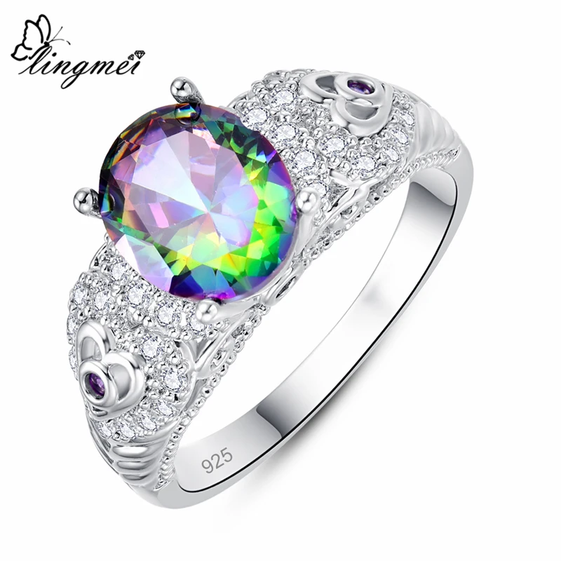 Женское Обручальное кольцо с овальным цирконом серебряного цвета размеры 6